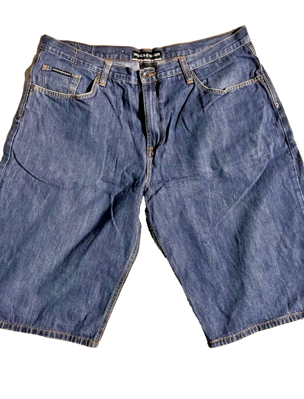 Vintage Rocawear Denim Shorts Dark Blue Baggy Wide Leg Hip Hop Mens 42 (0047)